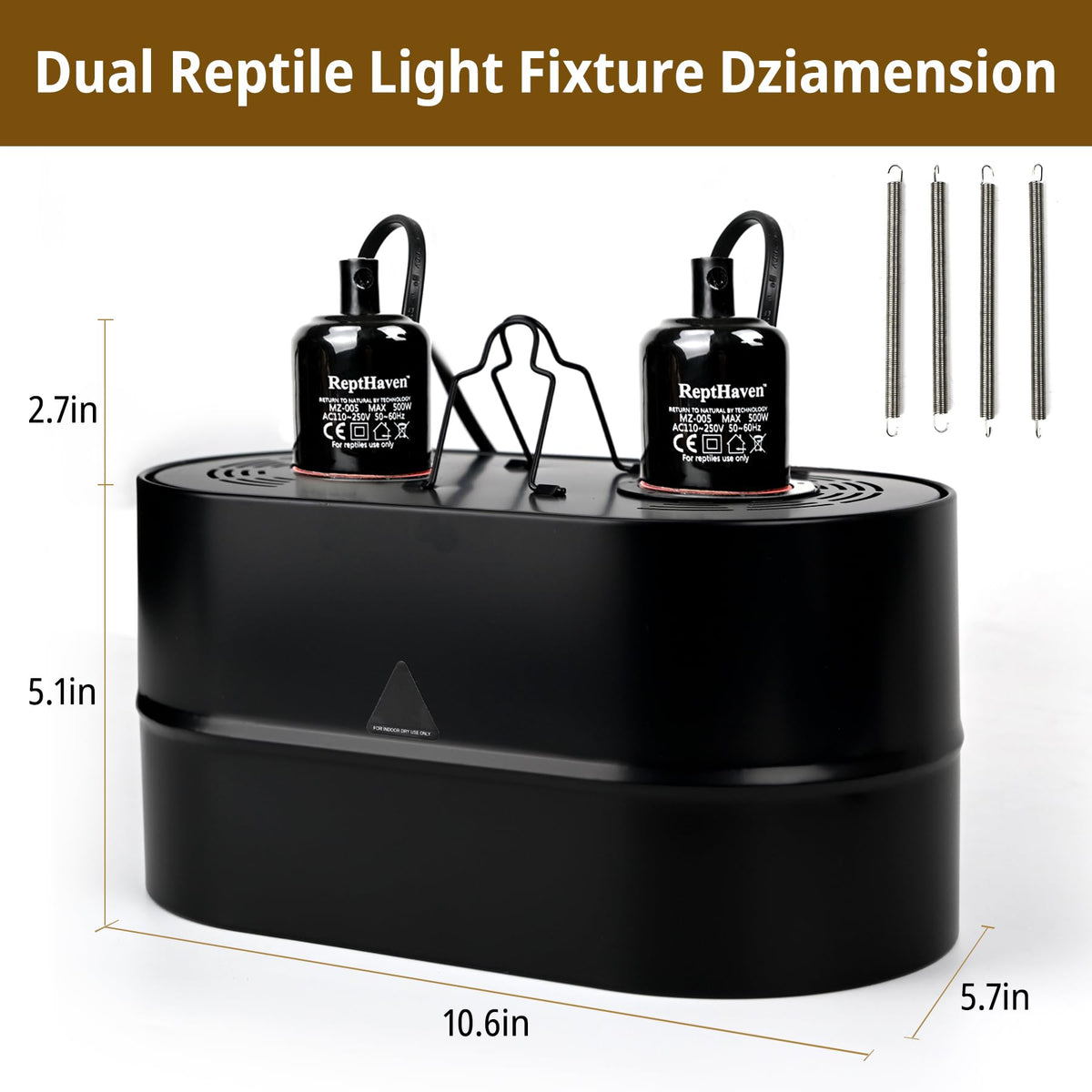 2-in-1 Deep Dome Reptile Light Fixture Kit with 100W UVA Basking Bulb & 100W Infrared Heat Lamp H467543