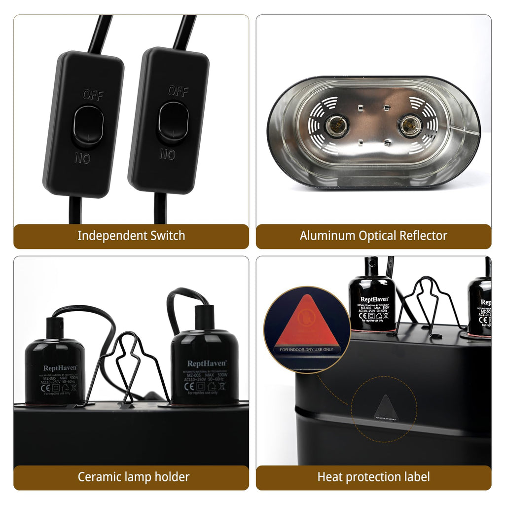 2-in-1 Deep Dome Reptile Light Fixture Kit with 100W UVA Basking Bulb & 100W Infrared Heat Lamp H467543