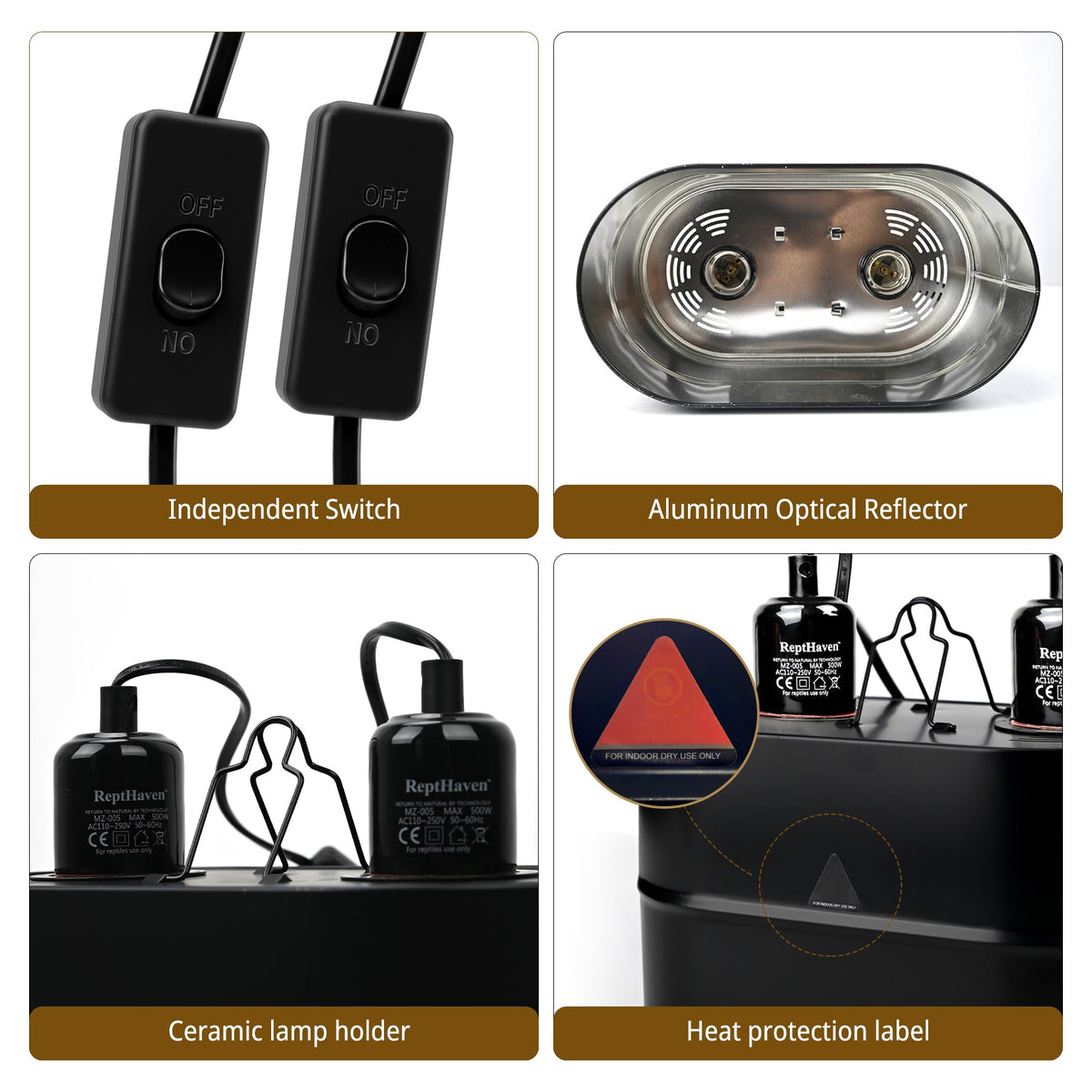 2-in-1 Deep Dome Reptile Light Fixture Kit with 100W UVA Basking Bulb & 100W Infrared Heat Lamp H467543