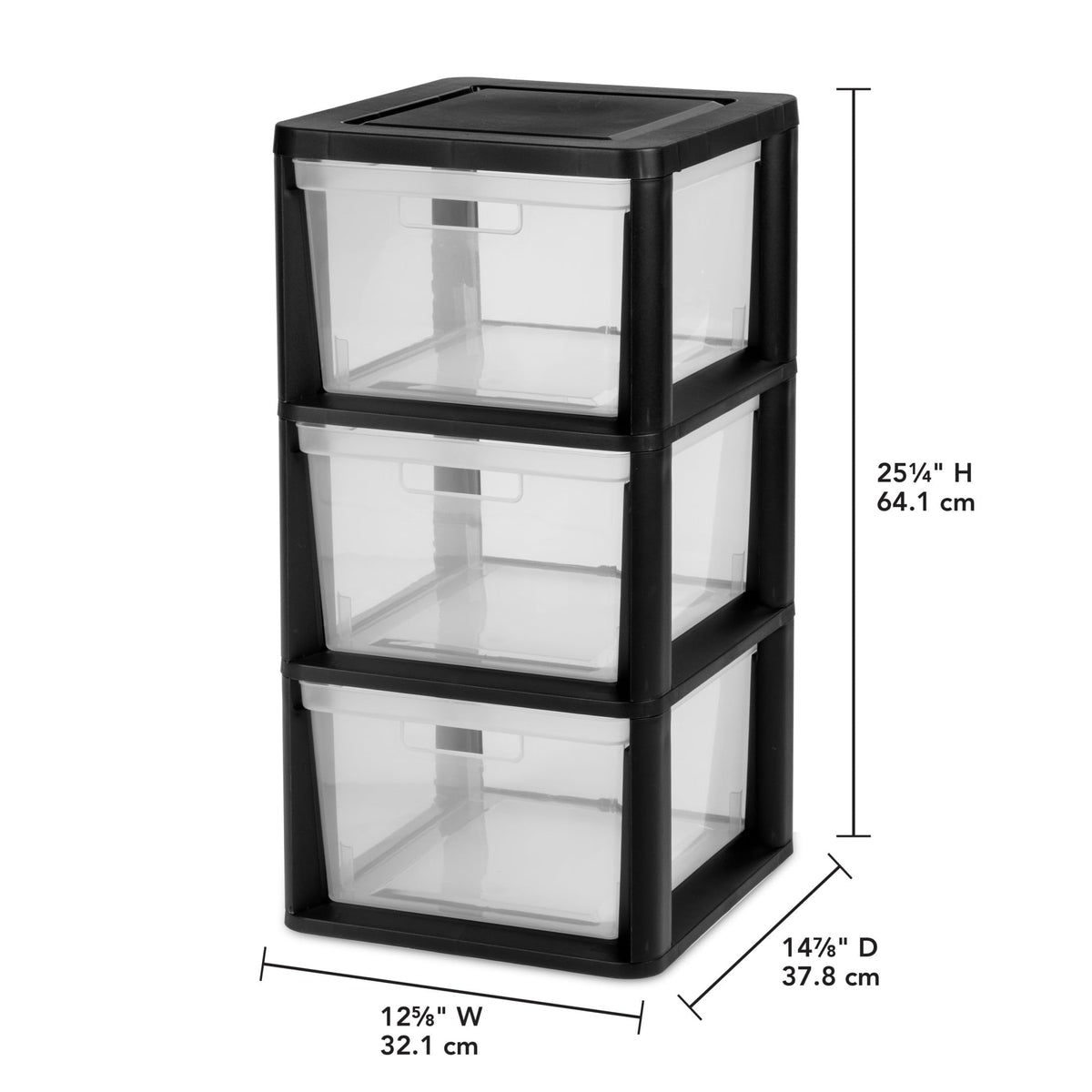 Black 3-Tier Plastic Storage Drawer Tower M891