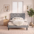 Twin Size Velvet Upholstered Platform Bed Frame with Adjustable Headboard Q9099
