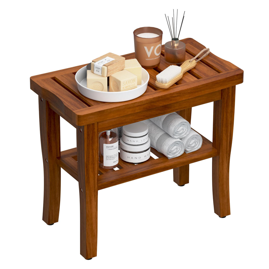 Teak Shower Bench Stool with Storage Shelf X46894