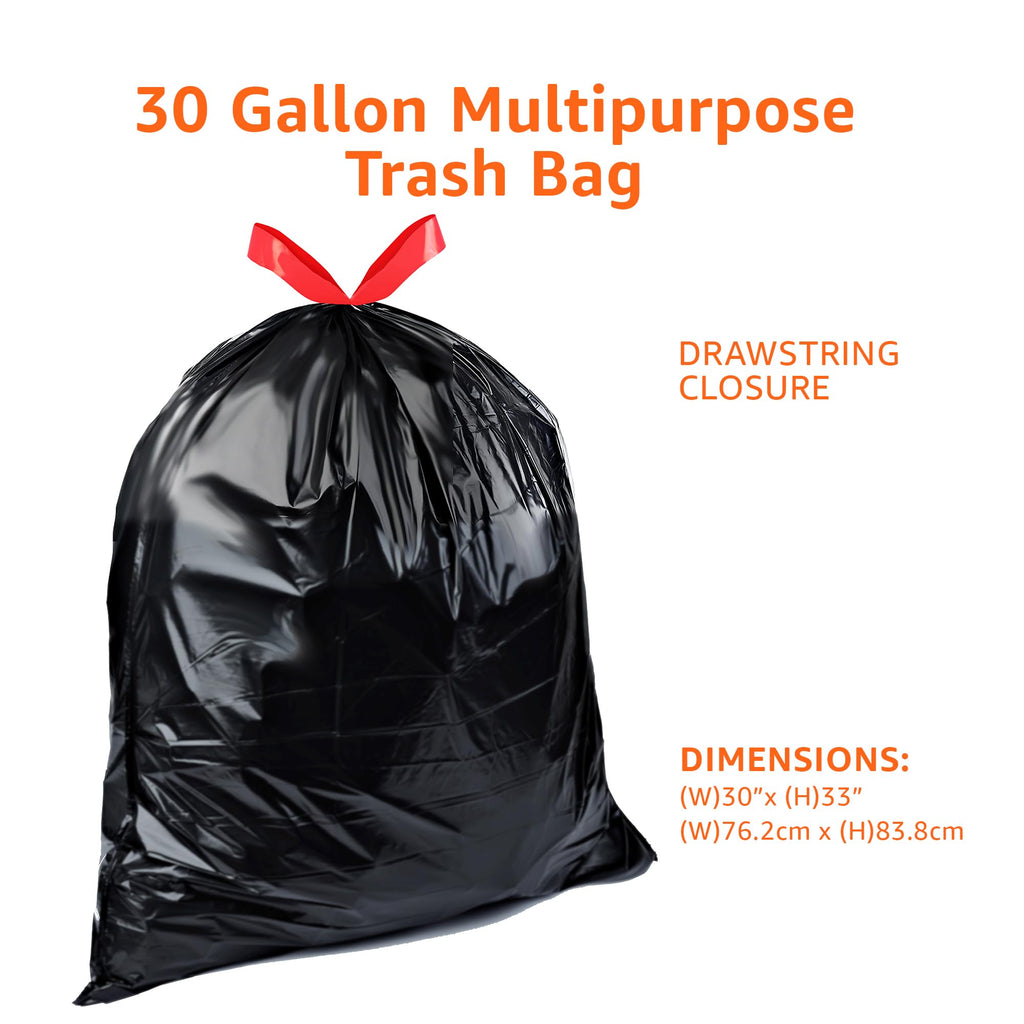 Multipurpose Drawstring Trash Bags, 30 Gallon, Tear Resistant, 50 Count F5468