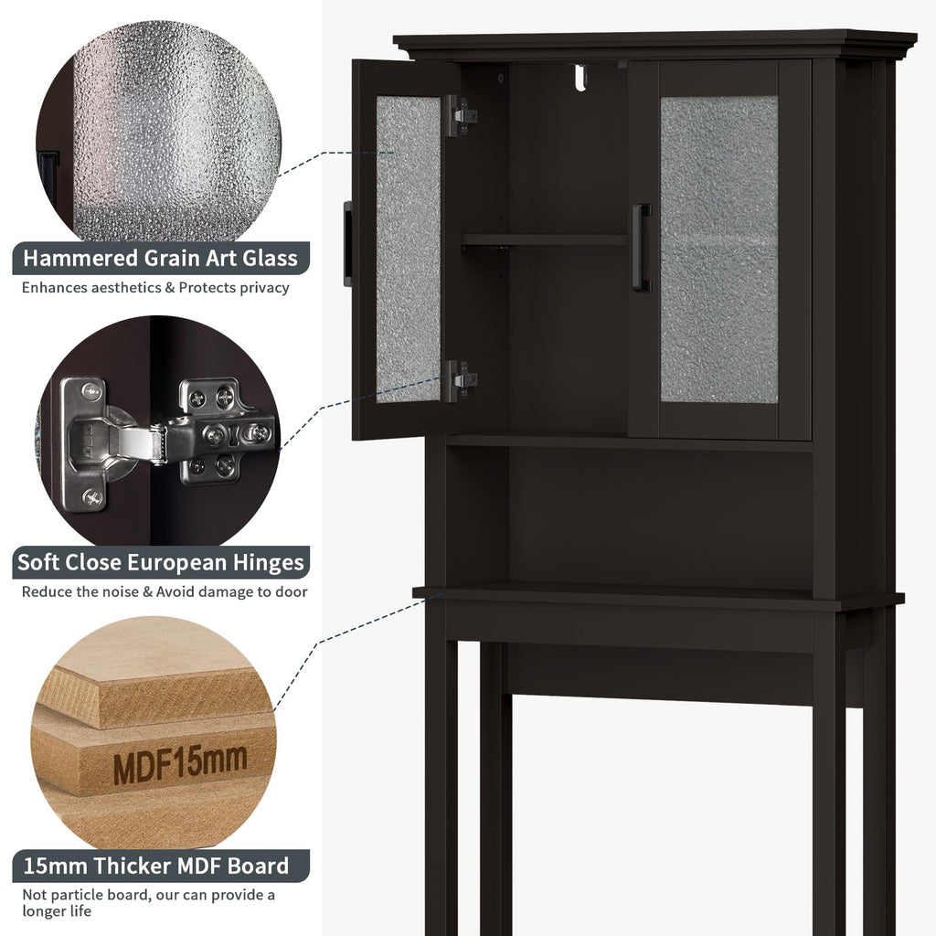 Over Toilet Storage Cabinet with Glass Doors and Adjustable Shelf N7517