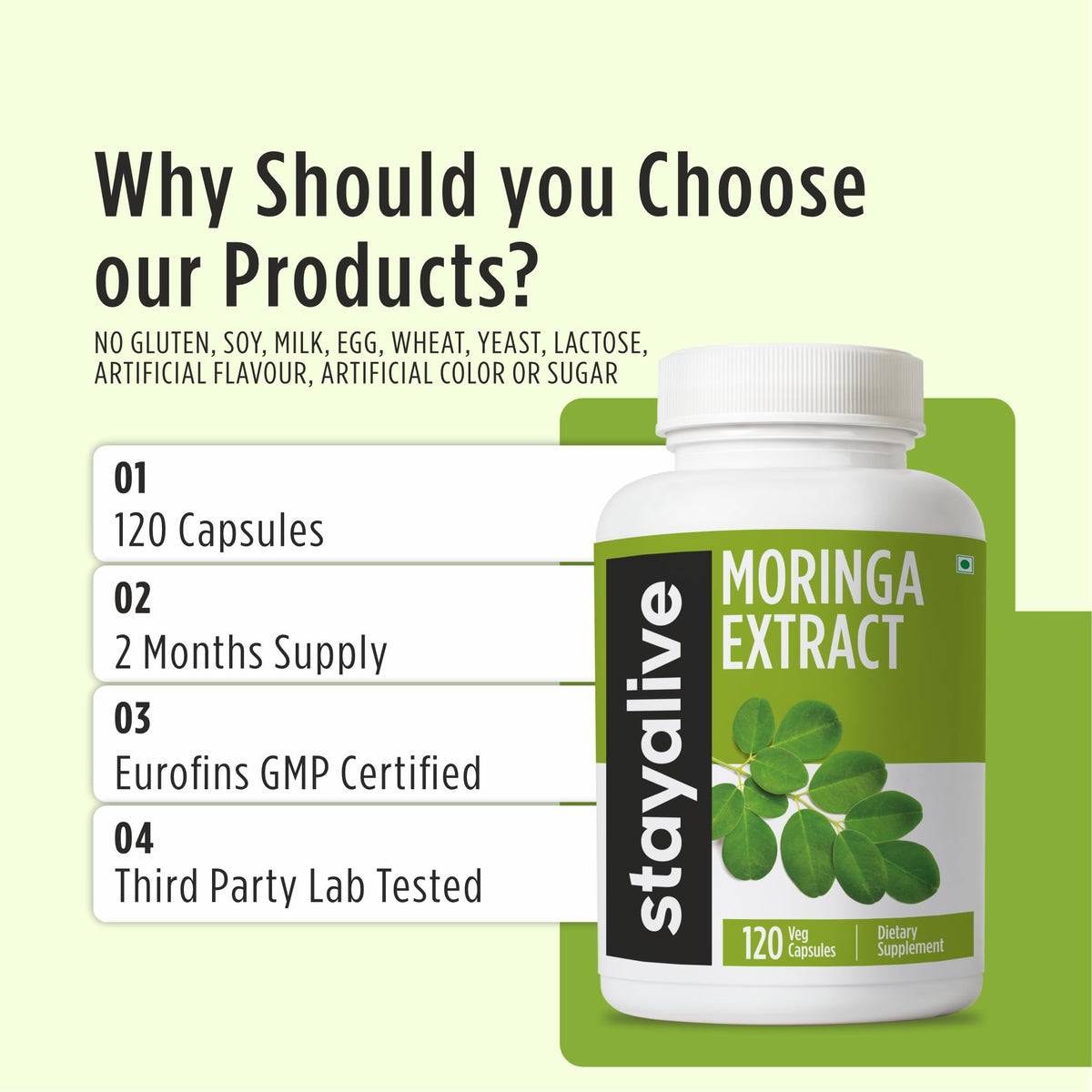 1000mg Moringa Capsules 20:1 Extract 120 Pills G8470