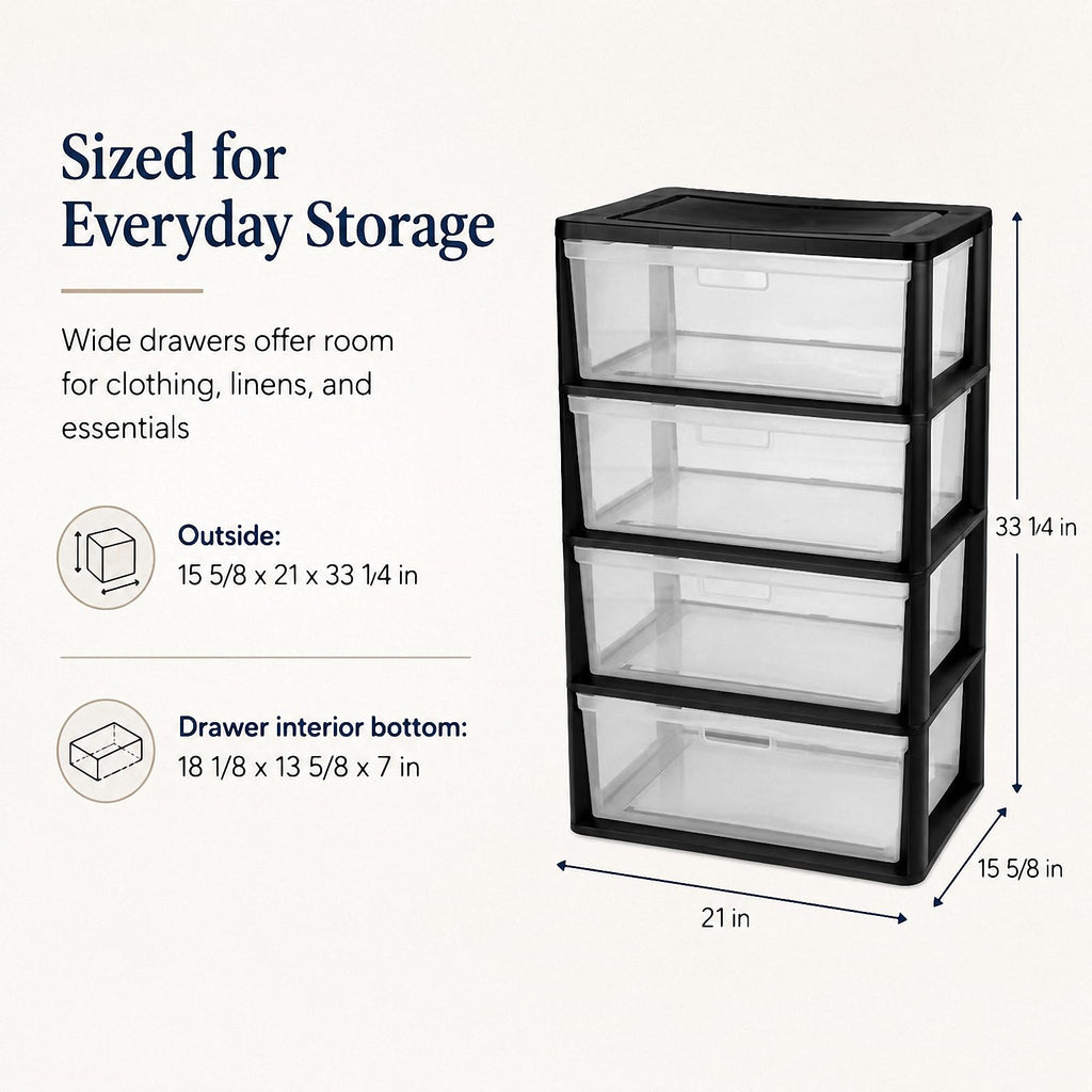 4 Drawer Black Plastic Storage Tower V625439
