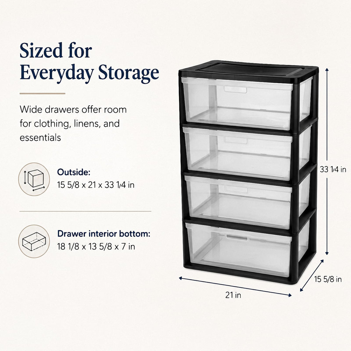 4 Drawer Black Plastic Storage Tower V625439