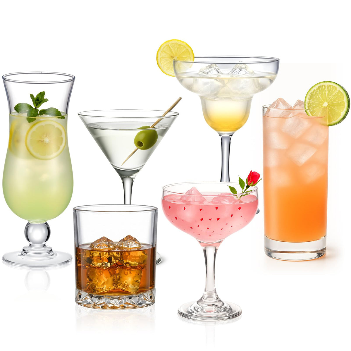 6 Set Cocktail Glasses Mixed Drinkware M6960