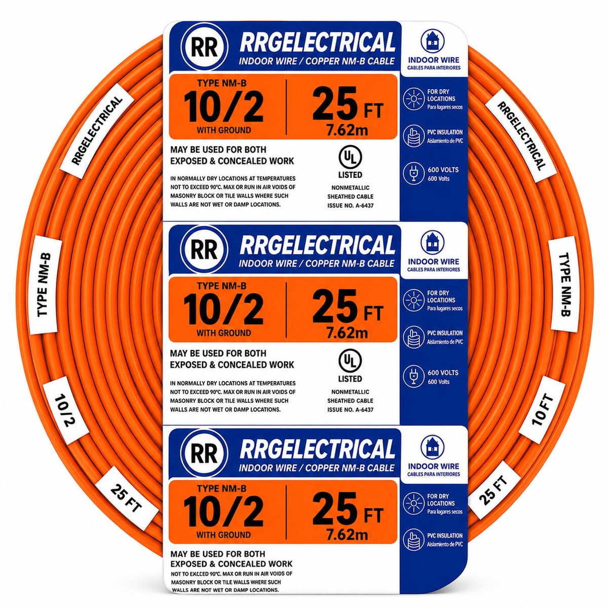10/2 NM-B Copper Indoor Electrical Wire 600V 100 FT U387
