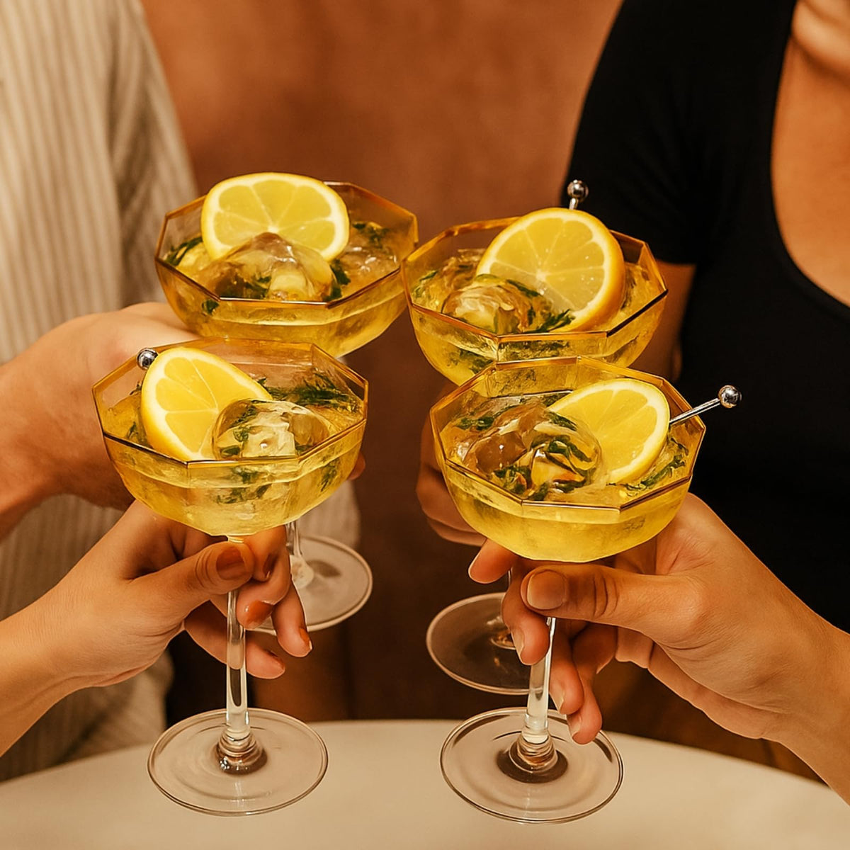 Champagne Coupe Glasses Set of 4 Gold Rim Z2415