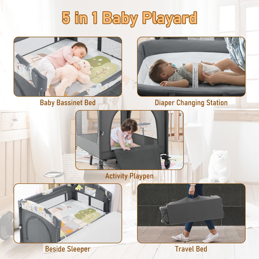 5-in-1 Convertible Baby Crib Bassinet Playpen O5785