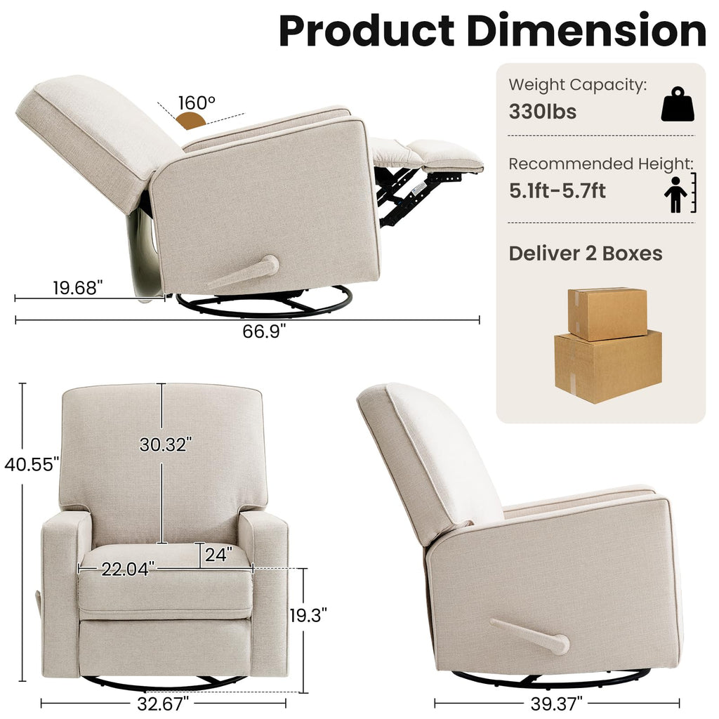 Beige Swivel Rocker Recliner Chair T929