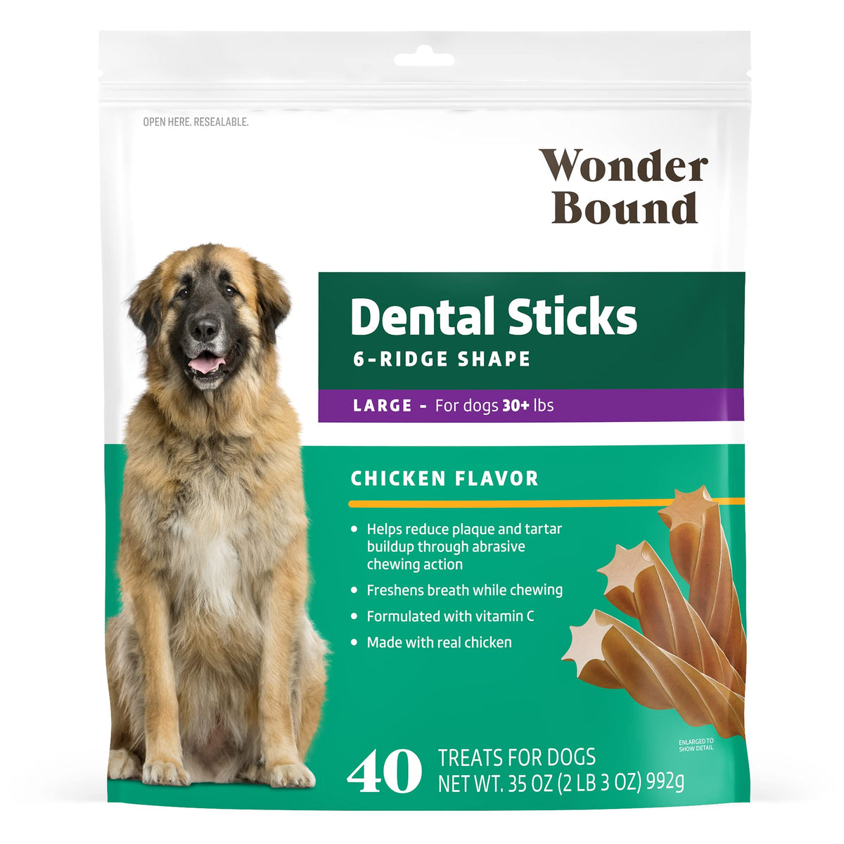 Chicken Flavor Dental Sticks for Large Dogs, 40 Count J643