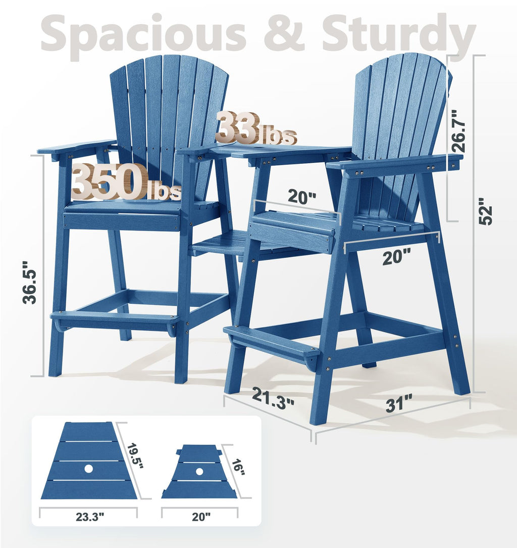 Tall Adirondack Chairs Set of 2, All-Weather HDPE Blue B5147