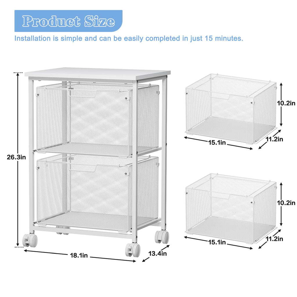 White 2 Drawer Rolling File Cabinet R4066