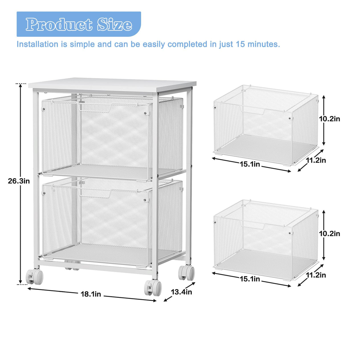 White 2 Drawer Rolling File Cabinet R4066