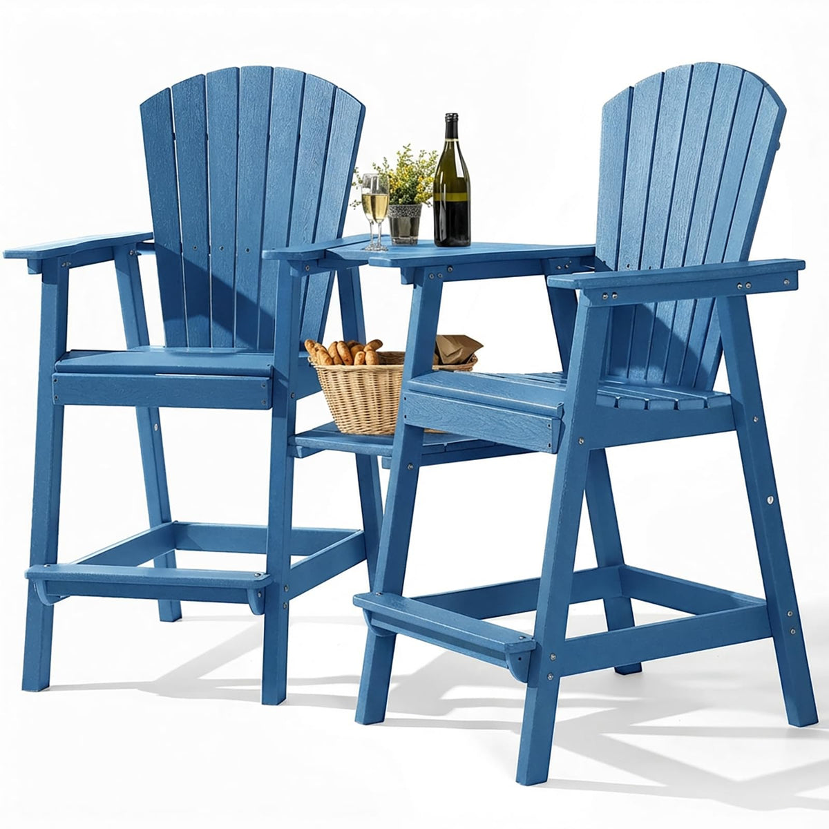 Tall Adirondack Chairs Set of 2, All-Weather HDPE Blue B5147