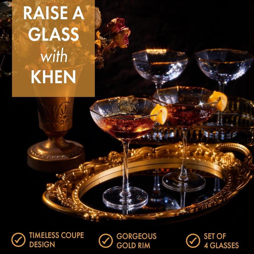 Champagne Coupe Glasses Set of 4 Gold Rim Z2415
