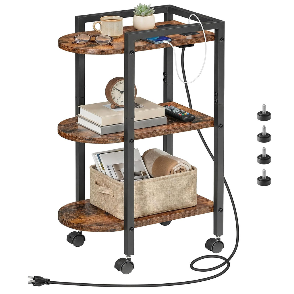 Rolling Narrow Side Table with Charging Station A80204