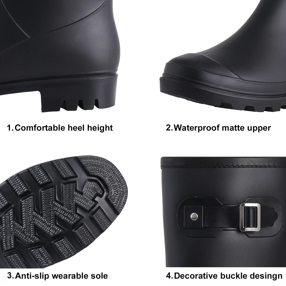 Mid Calf Waterproof Rain Boots with Buckle O9115