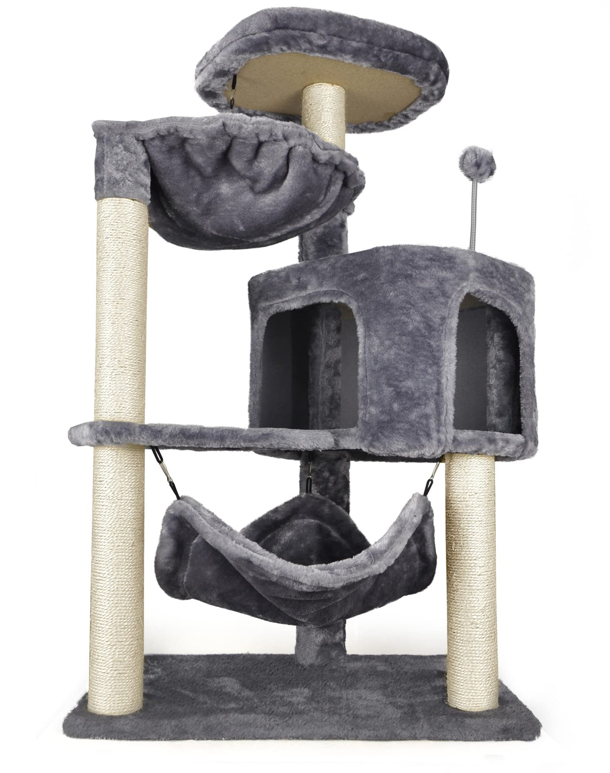 Grey Cat Tree with Cat Condo and Hammock W5753