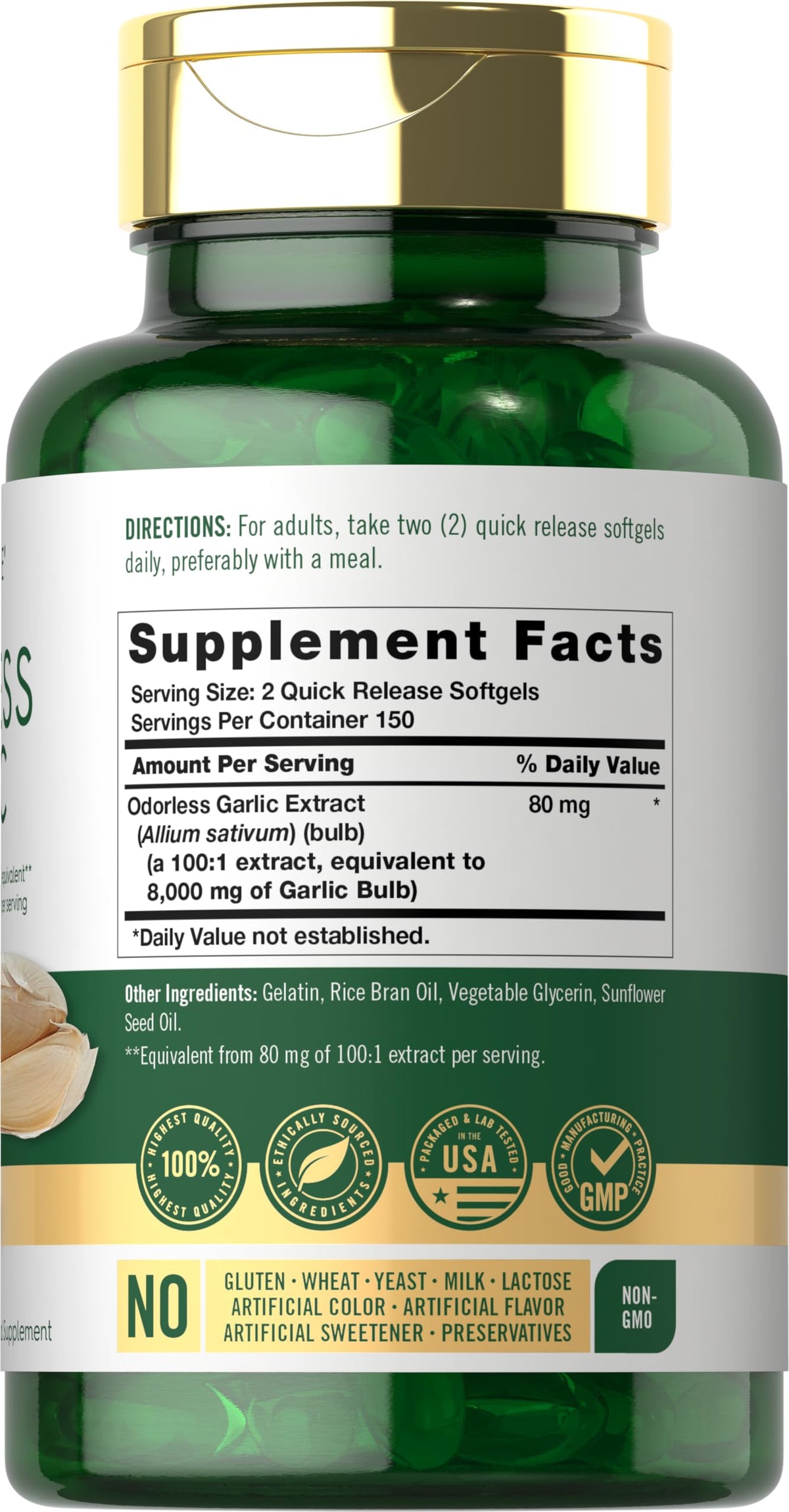 Odorless Garlic Softgels Supplement 300 Count J85668