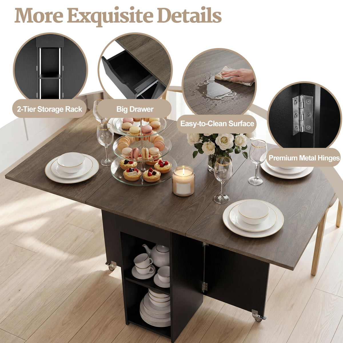 Drop Leaf Dining Table with Open Shelves & Drawer K798