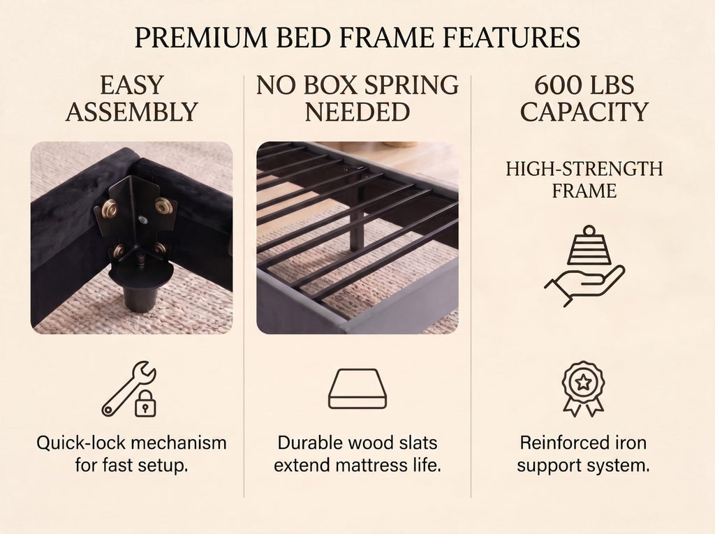 Twin Size Velvet Upholstered Platform Bed Frame with Adjustable Headboard Q9099