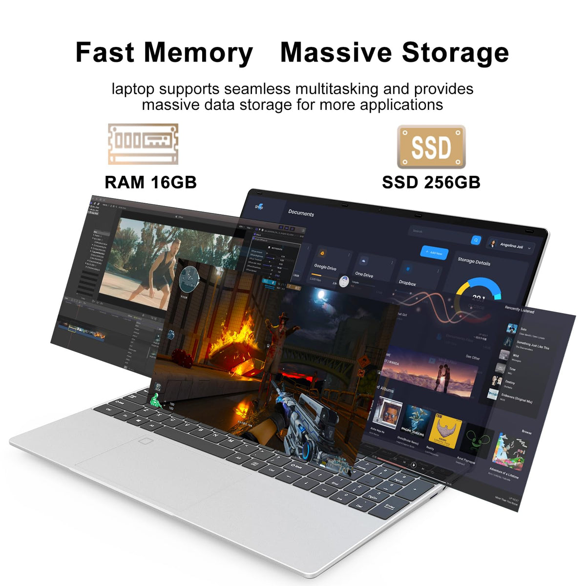 15.6 Inch Laptop 8GB RAM 512GB SSD 1080P FHD IPS O7376
