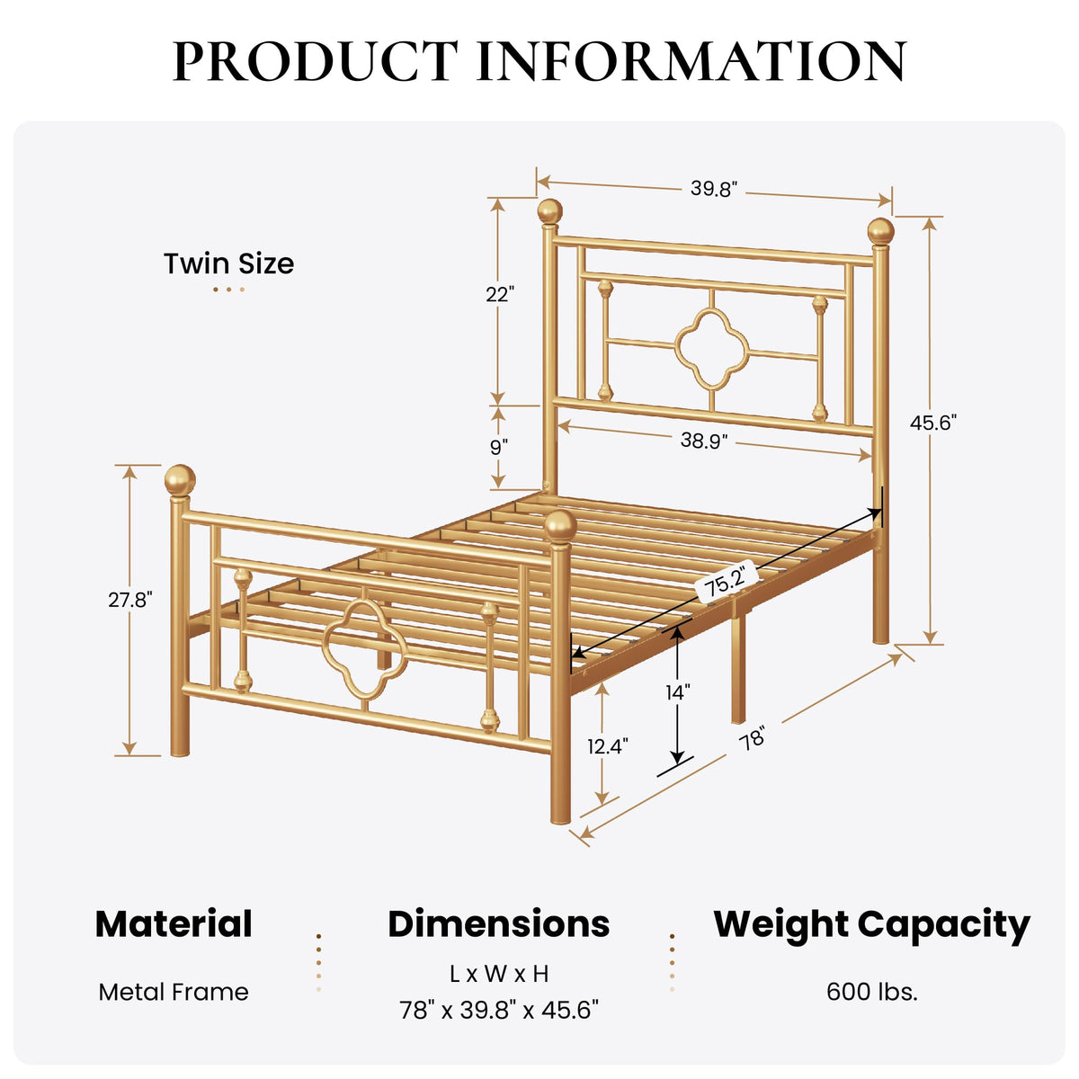 14 Inches Twin Size Metal Platform Bed Frame K956429