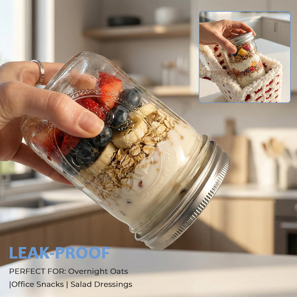 16oz 6-Pack Wide Mouth Glass Mason Jars with Airtight Lids V1386