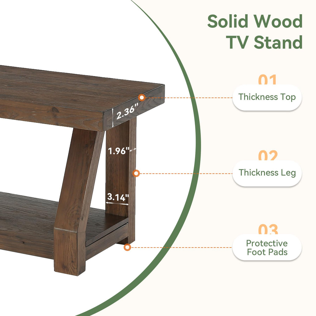 Solid Wood TV Stand, 2-Tier Media Console with Open Storage, Walnut Brown K679605
