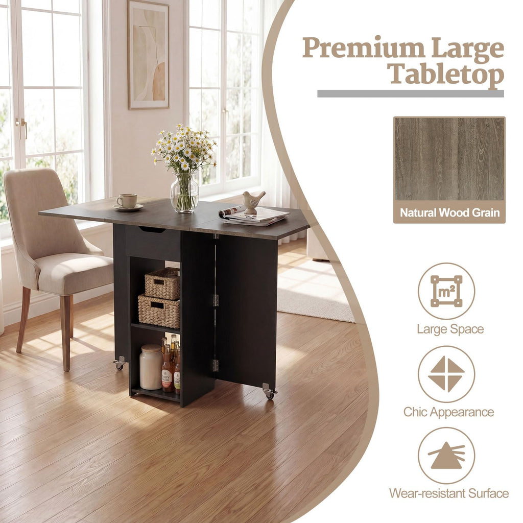 Drop Leaf Dining Table with Open Shelves & Drawer K798