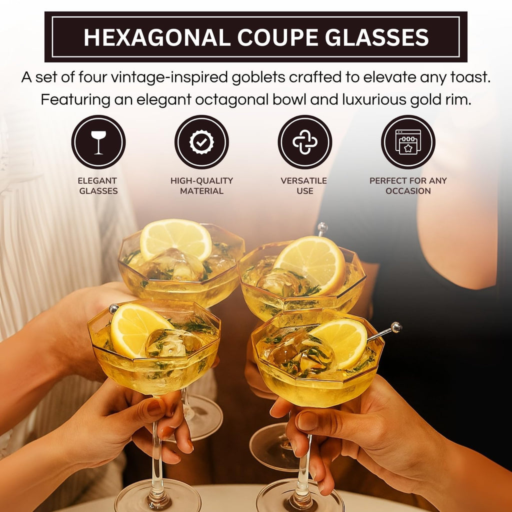 Champagne Coupe Glasses Set of 4 Gold Rim Z2415