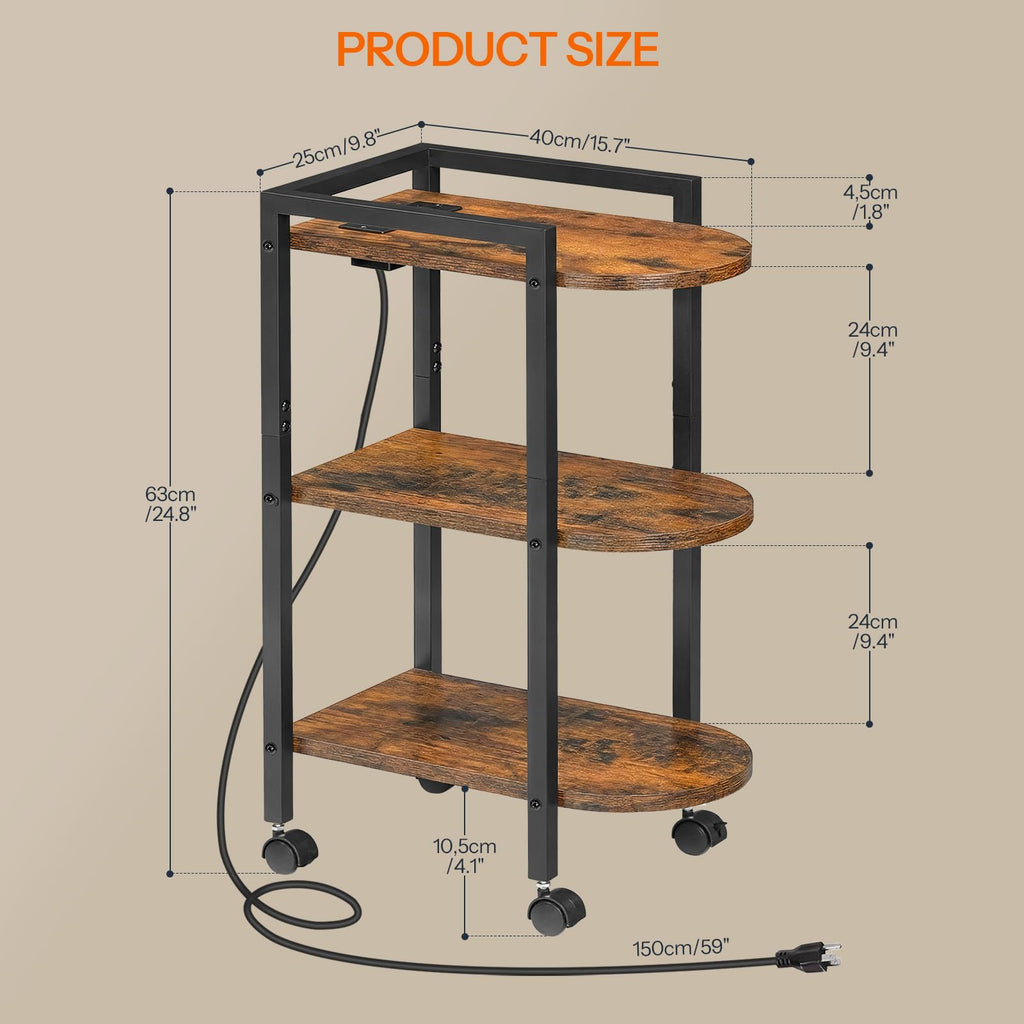 Rolling Narrow Side Table with Charging Station A80204