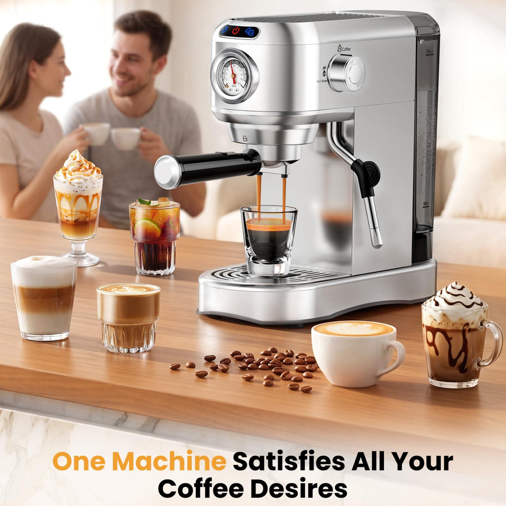20 Bar Compact Stainless Steel Espresso Machine with Milk Frother D261