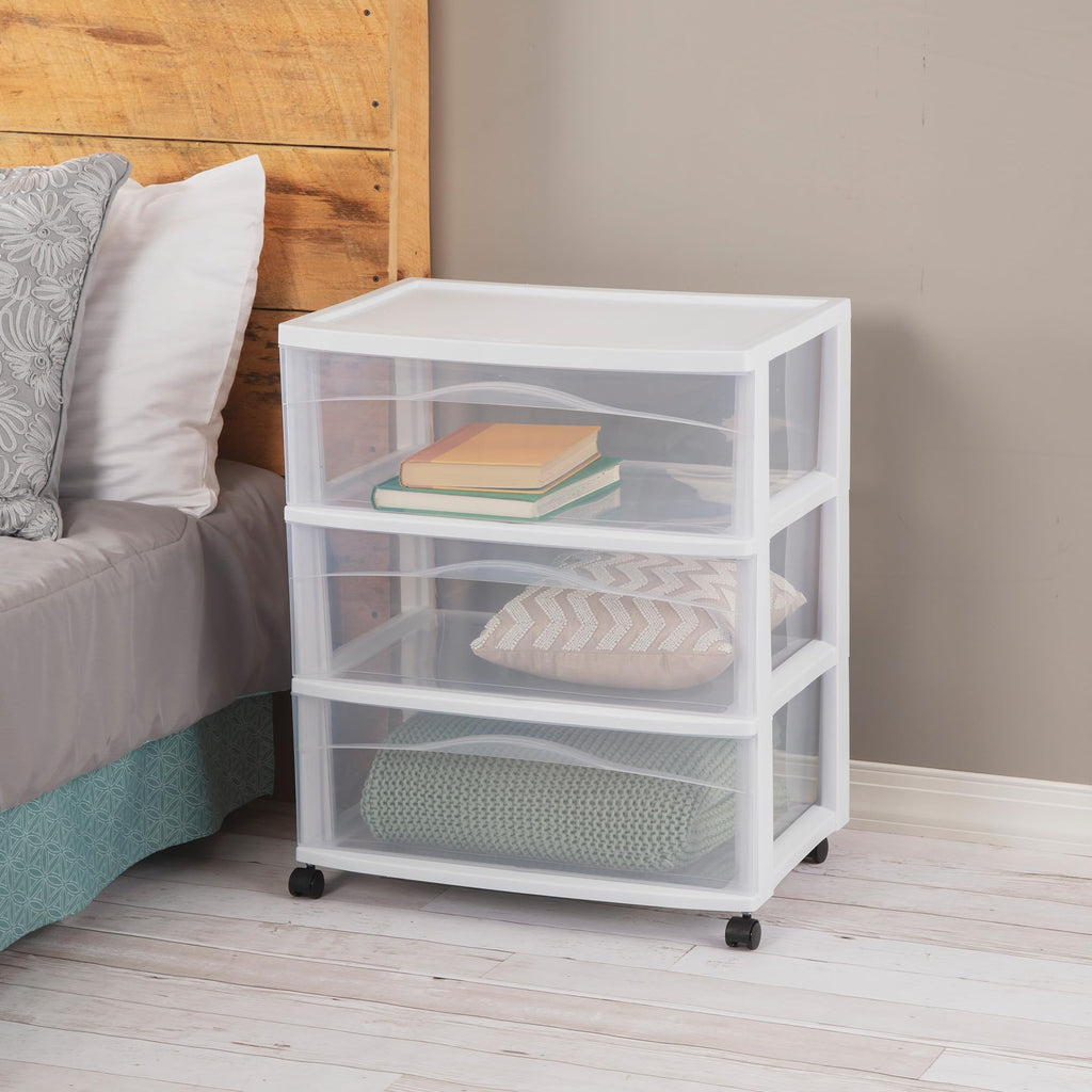 Wide 3 Drawer Plastic Rolling Storage Cart G8395