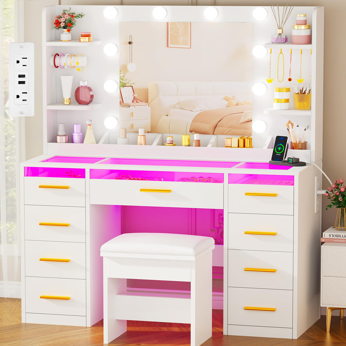 Large Vanity Desk with Mirror and Lights V6593