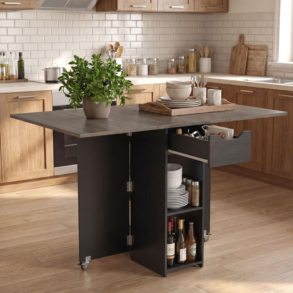 Drop Leaf Dining Table with Open Shelves & Drawer K798