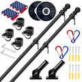 2 Pack 6FT Black Stainless Steel Flag Pole Kit with Solar Light O9505