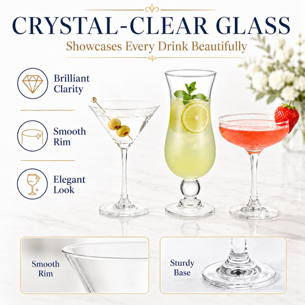 6 Set Cocktail Glasses Mixed Drinkware M6960