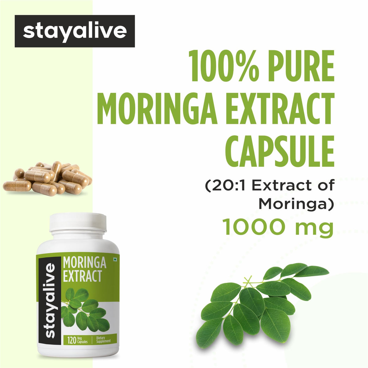 1000mg Moringa Capsules 20:1 Extract 120 Pills G8470