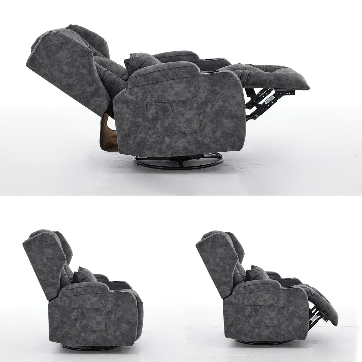 Velvet Gray Swivel Rocker Recliner Chair with Cup Holders Y615