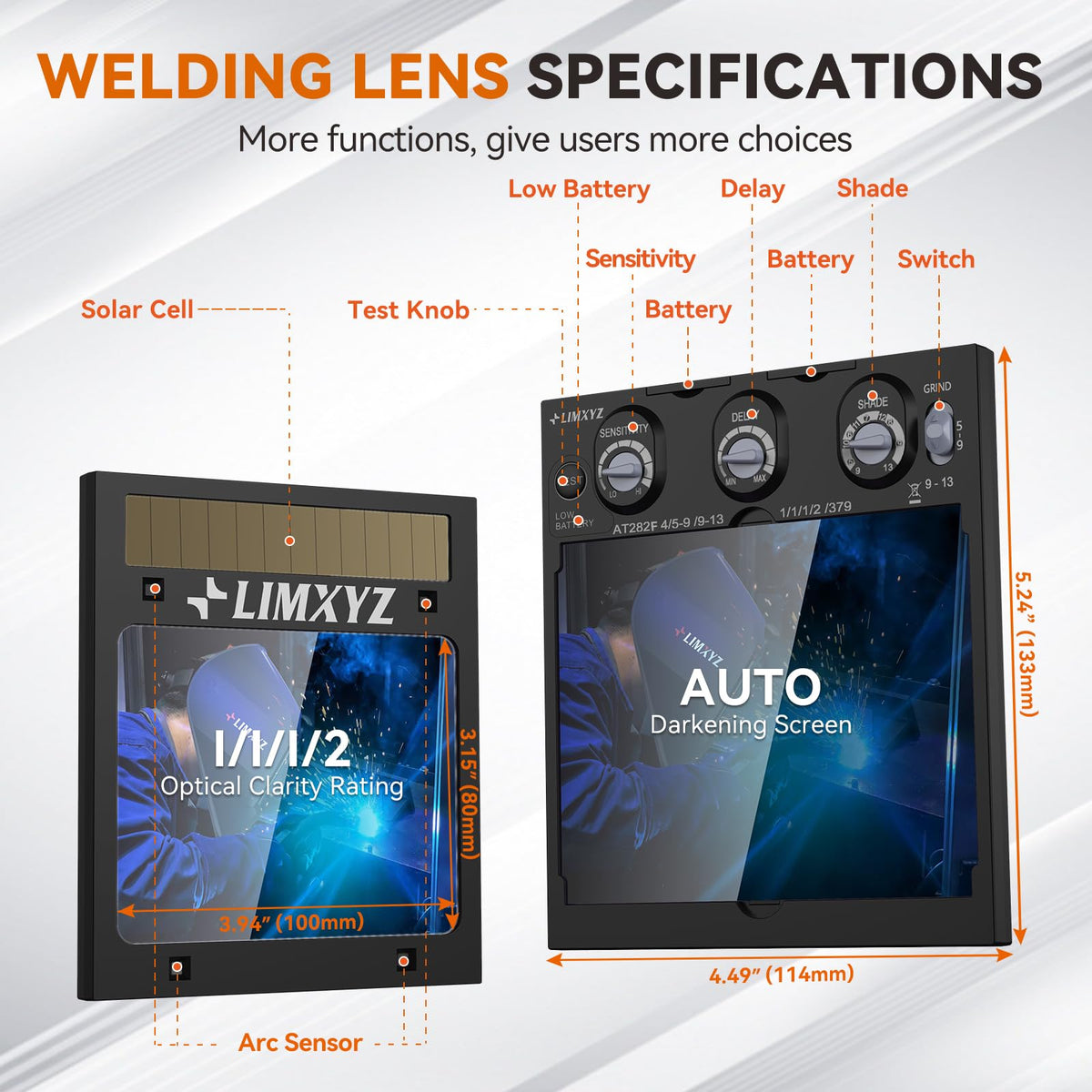 Auto Darkening Welding Lens True Color 5.24"x4.49" Adjustable Shade 4/9-13 B855157