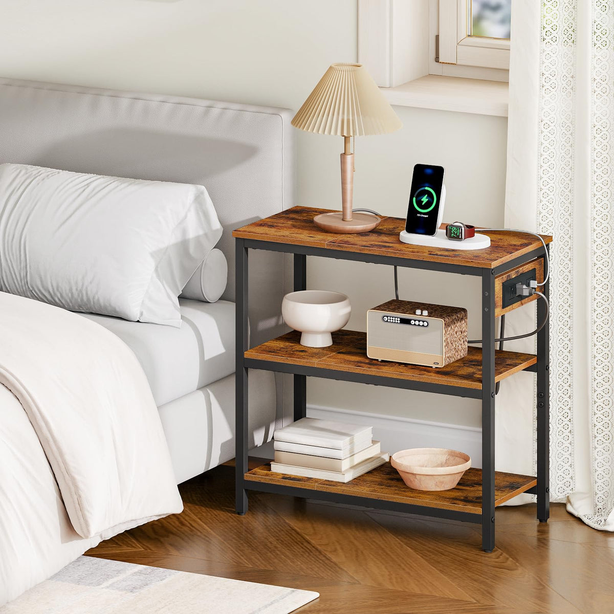 Charging Station End Table with 3 Tier Storage Shelf L83968