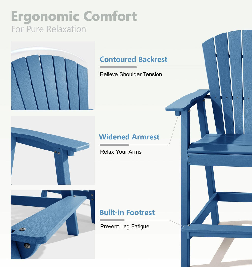 Tall Adirondack Chairs Set of 2, All-Weather HDPE Blue B5147