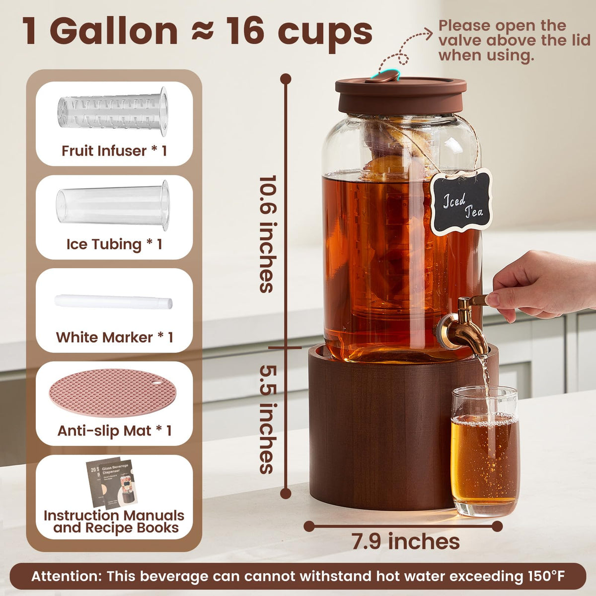 1 Gallon Glass Drink Dispenser M18662