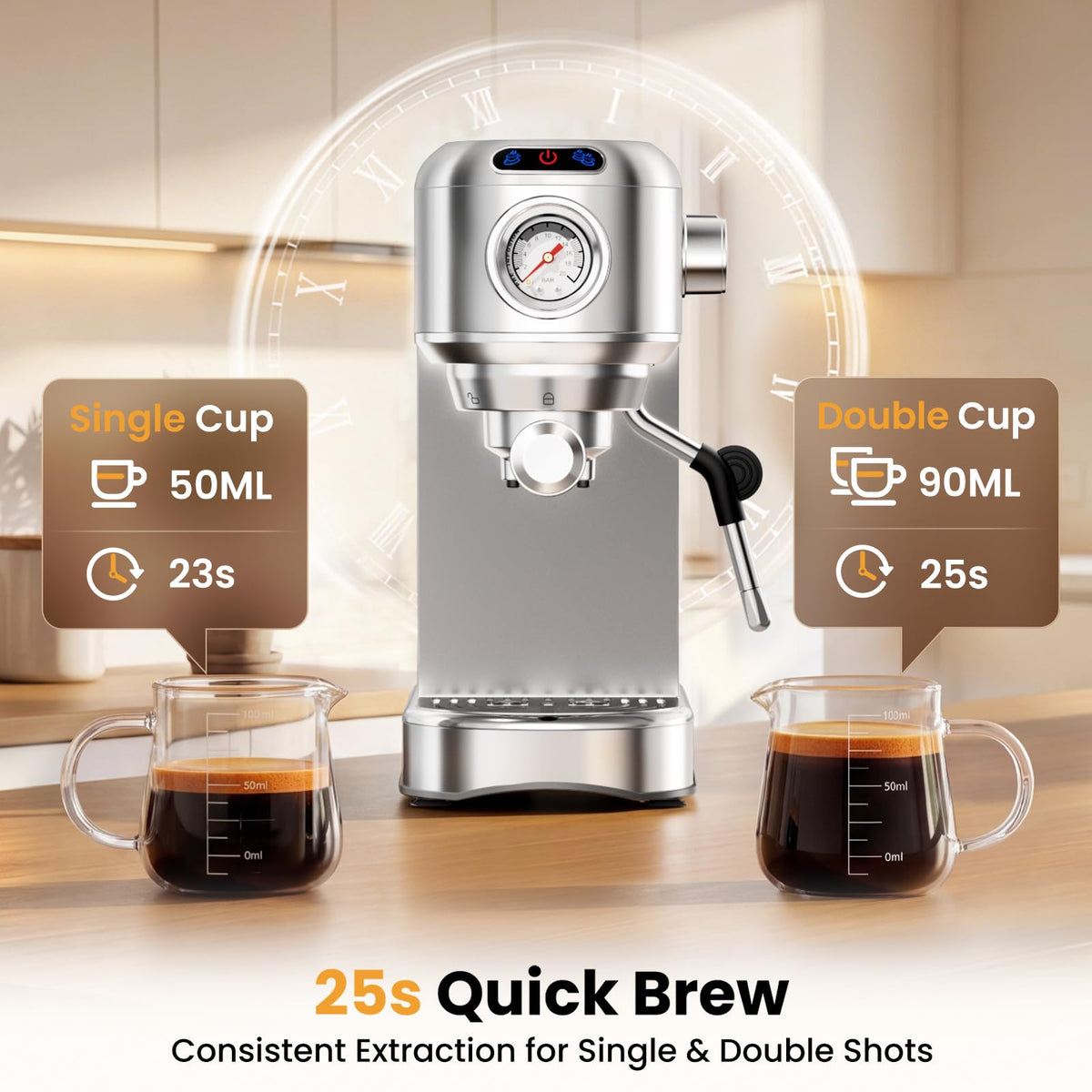 20 Bar Compact Stainless Steel Espresso Machine with Milk Frother D261