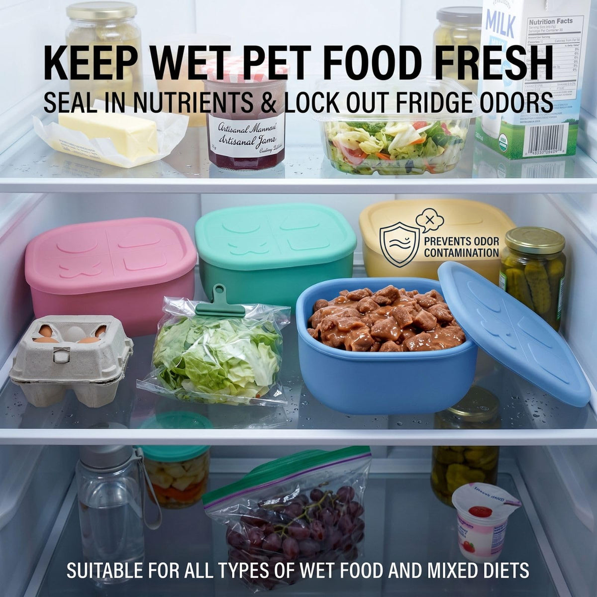 Airtight Pet Wet Food Storage Containers with Lids 4-Pack 12oz Z737454