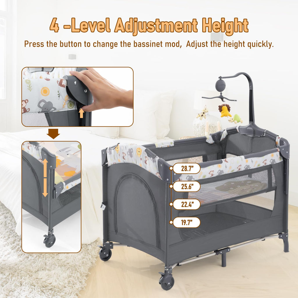 5-in-1 Convertible Baby Crib Bassinet Playpen O5785